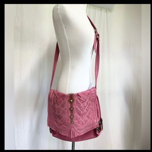 NEW Hector Riccione Pink Studded Tooled Leather Crossbody + Matching Coin Pouch